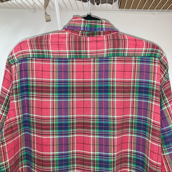 Vintage 90s Distressed Mens Red Green Blue Plaid Shirt Long Sleeve Cotton XL - Picture 5 of 7